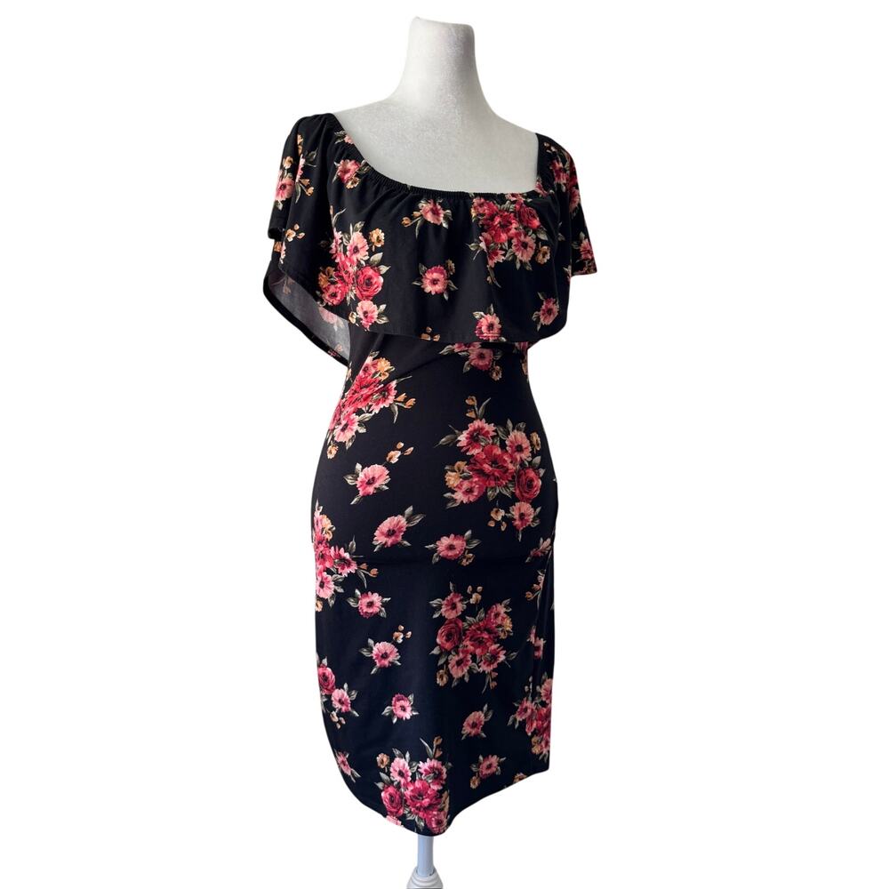 Vintage Y2K TMG Black Floral Print Bodycon Mini Dress